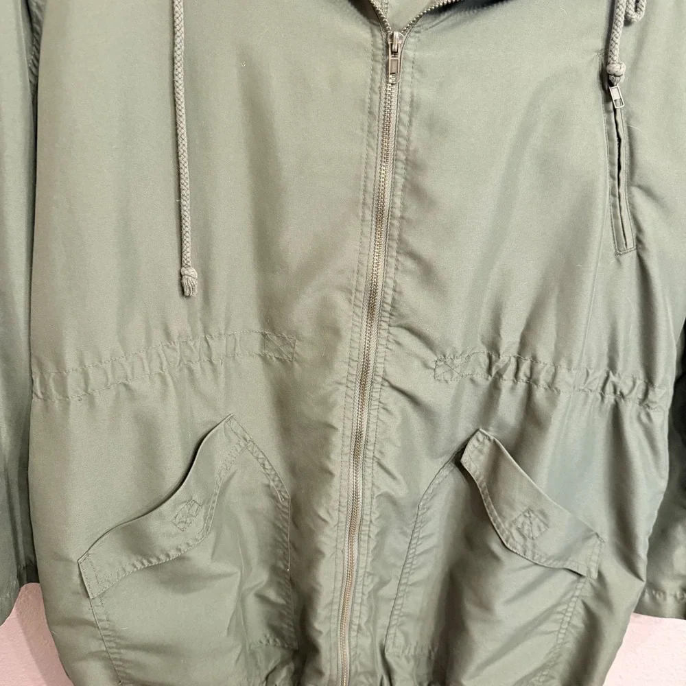 Iris Los Angeles Womens Olive Green Hooded Anorak Utility Jacket Medium